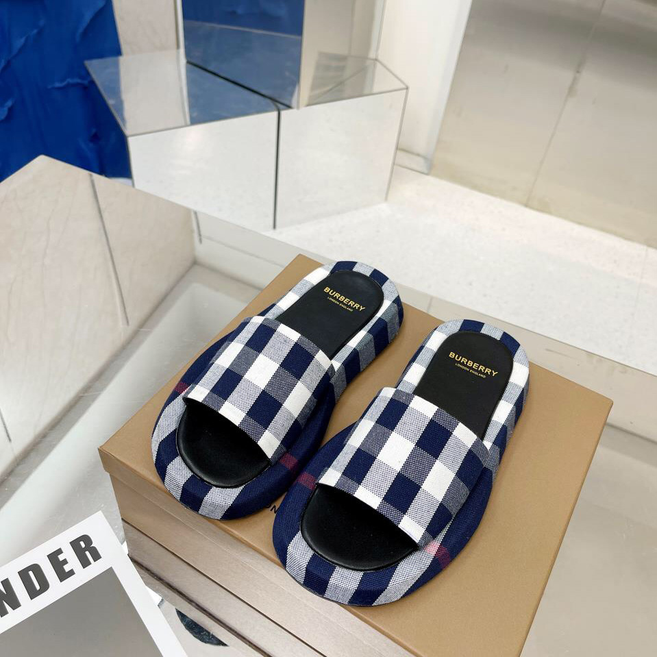 Burberry Check Cotton Slides - EUR FASHION