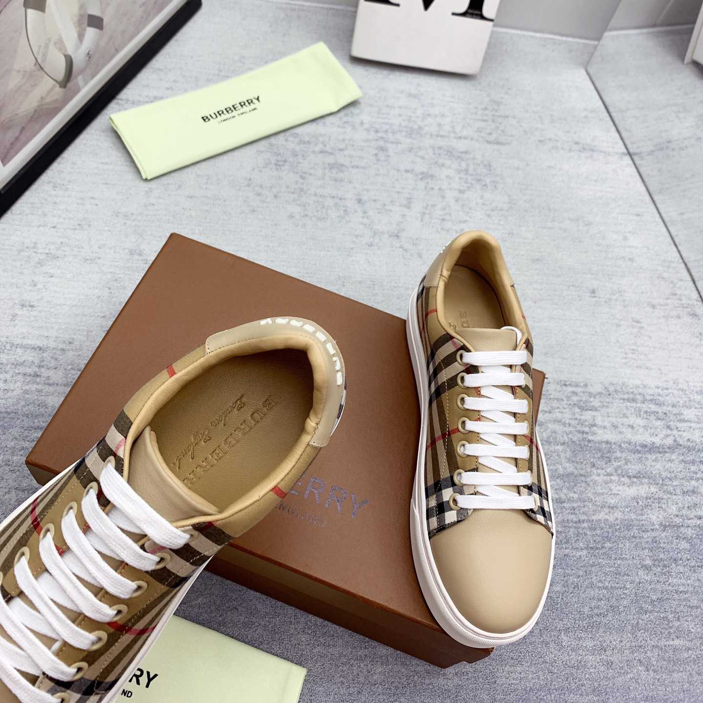 Burberry Vintage Check and Leather Sneakers - EUR FASHION