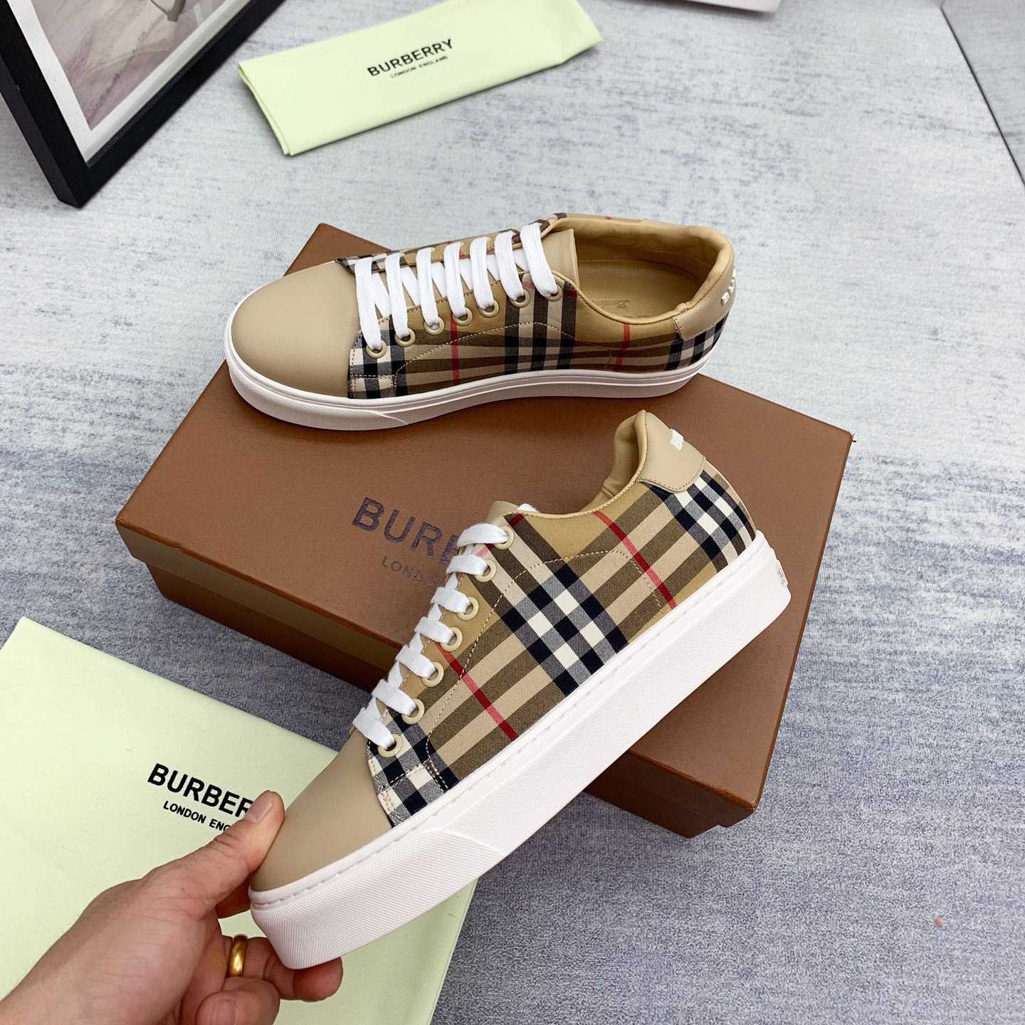 Burberry Vintage Check and Leather Sneakers - EUR FASHION