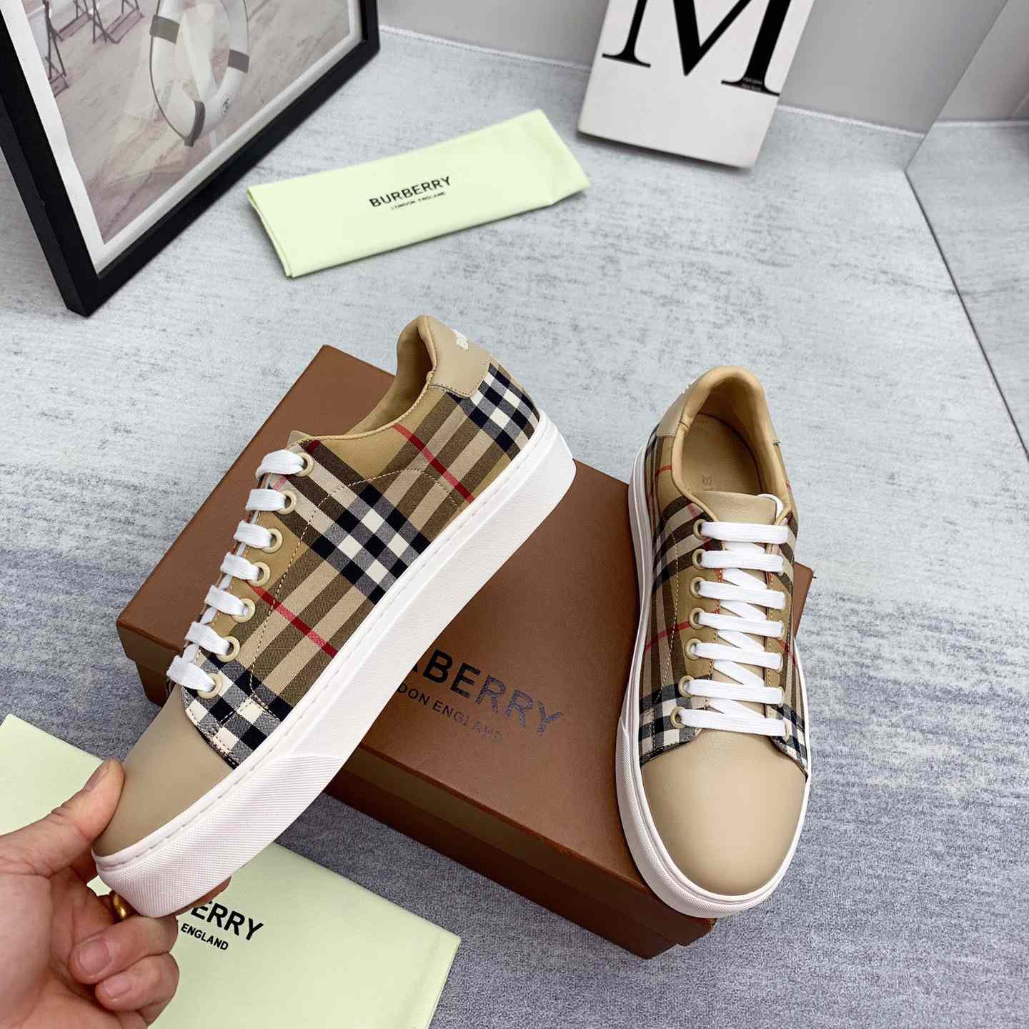 Burberry Vintage Check and Leather Sneakers - EUR FASHION