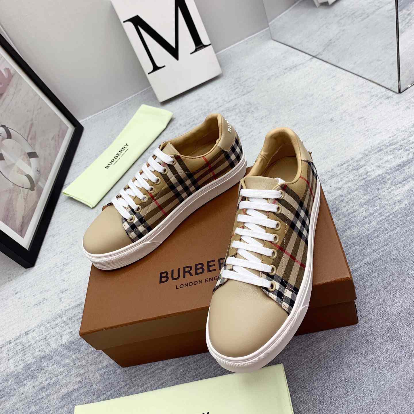 Burberry Vintage Check and Leather Sneakers - EUR FASHION