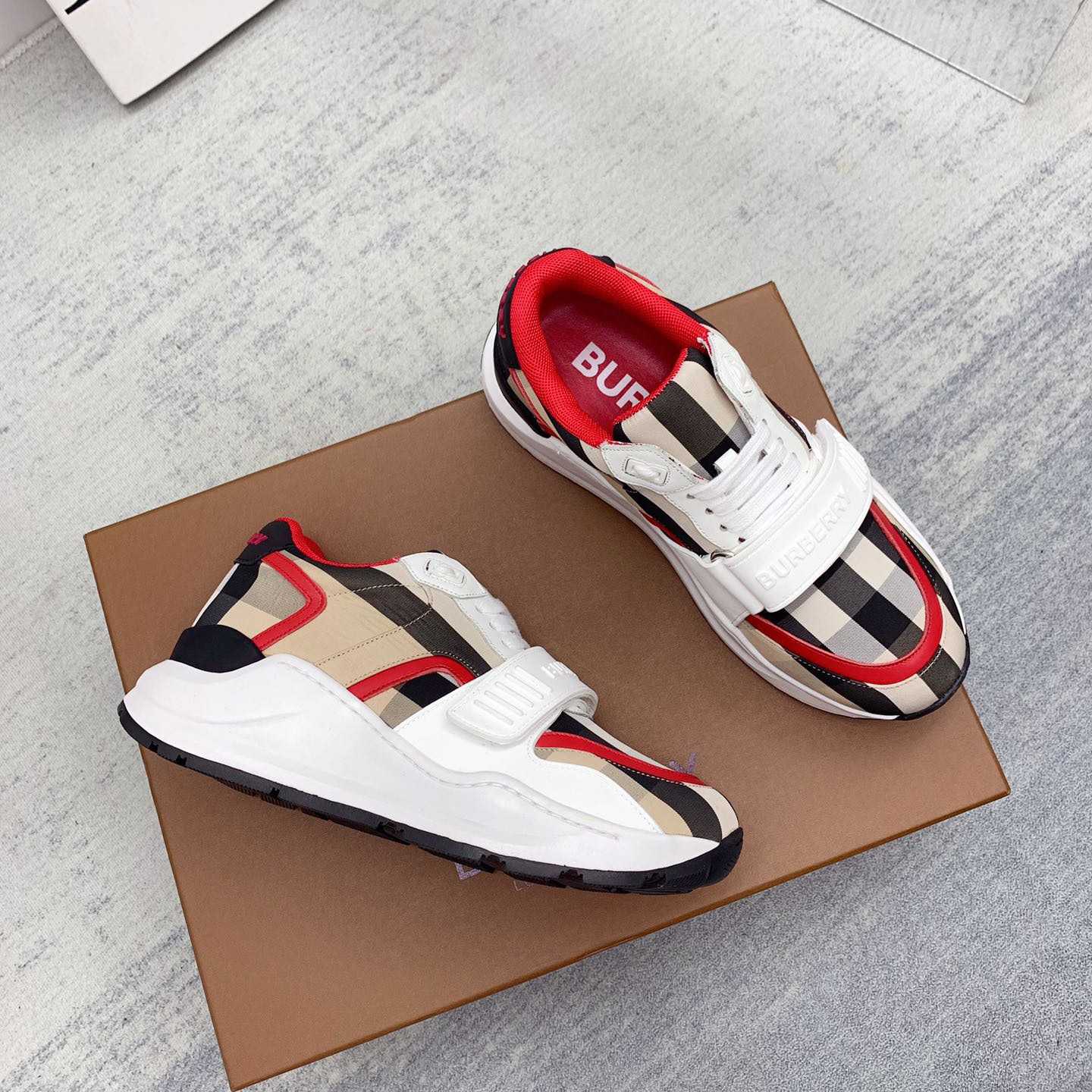 Burberry Check Nylon And Leather Sneakers - EUR FASHION