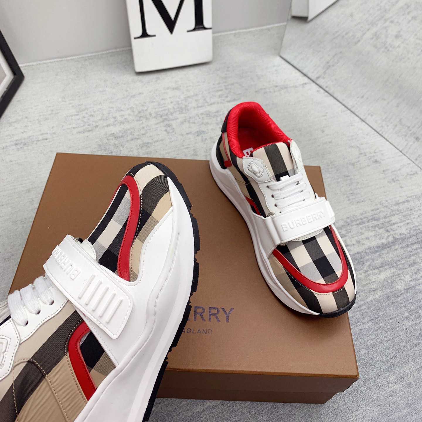 Burberry Check Nylon And Leather Sneakers - EUR FASHION
