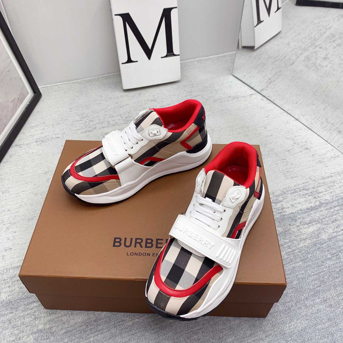 Burberry Check Nylon And Leather Sneakers - EUR FASHION