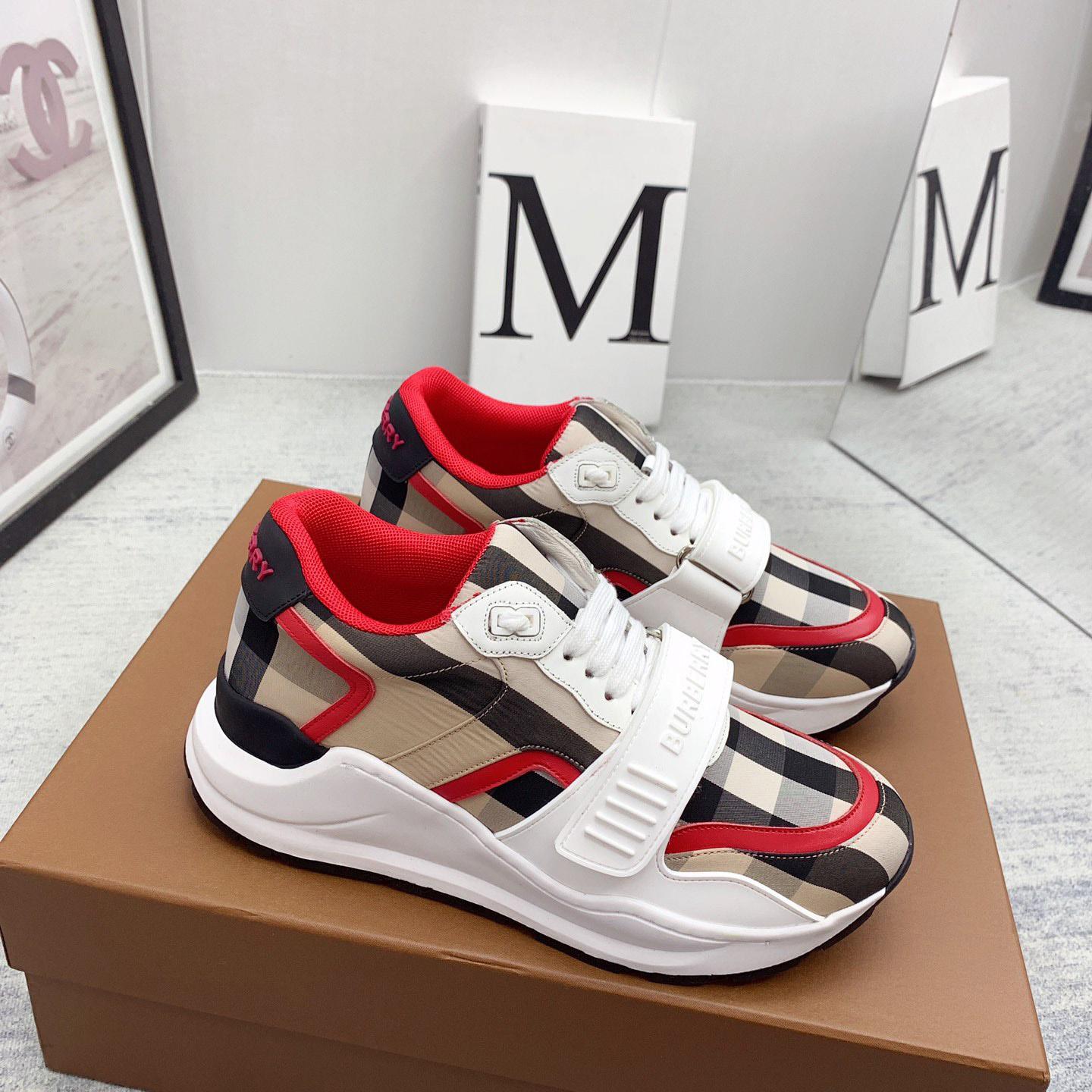 Burberry Check Nylon And Leather Sneakers - EUR FASHION