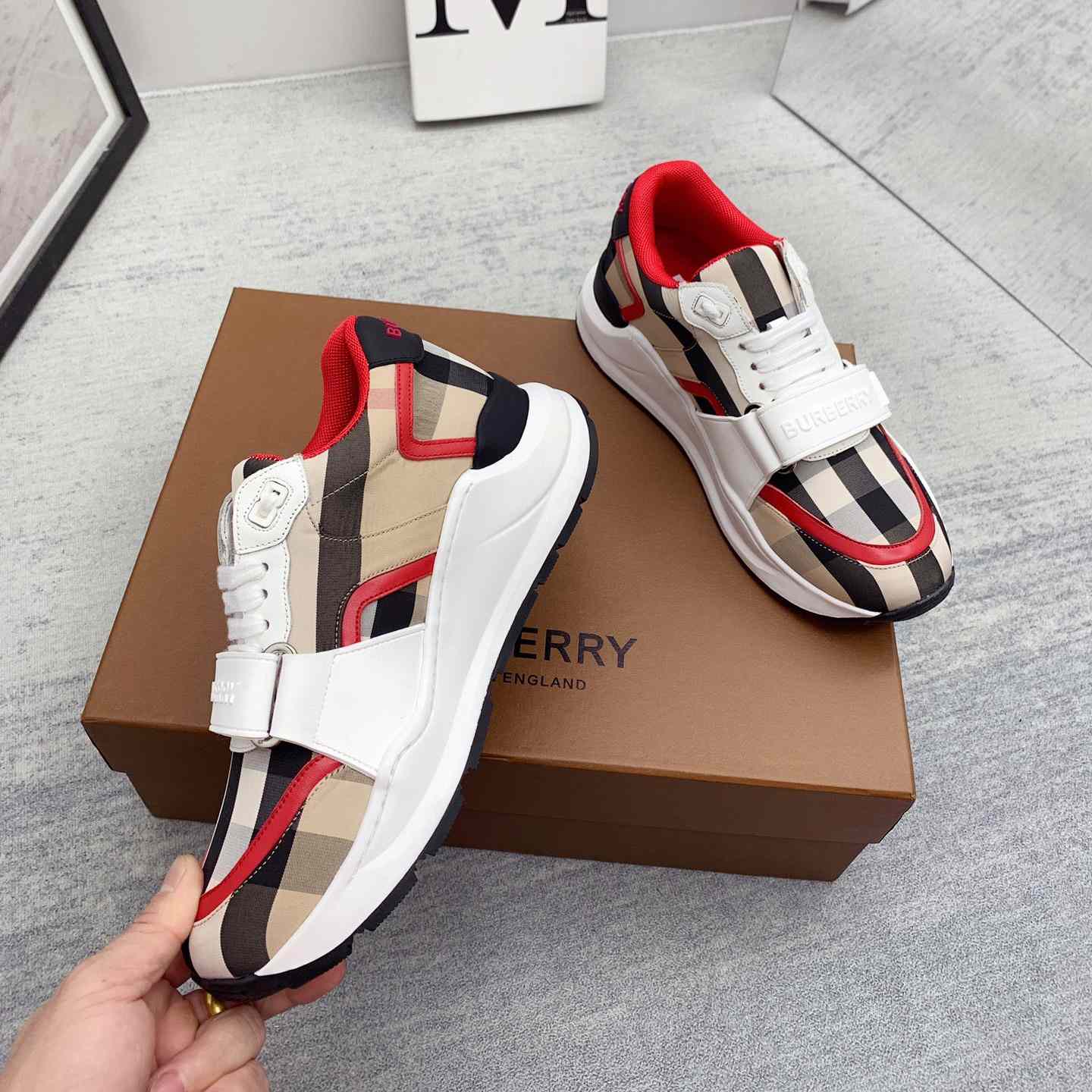 Burberry Check Nylon And Leather Sneakers - EUR FASHION