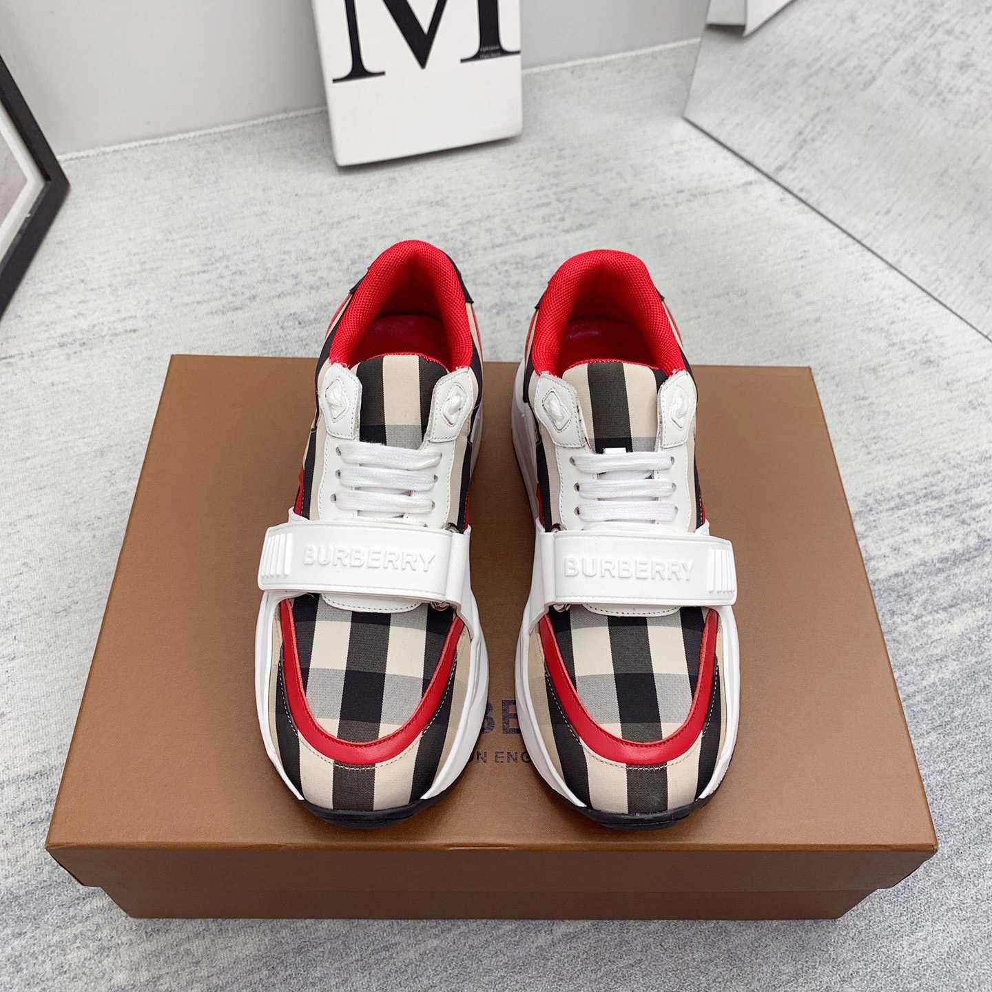 Burberry Check Nylon And Leather Sneakers - EUR FASHION