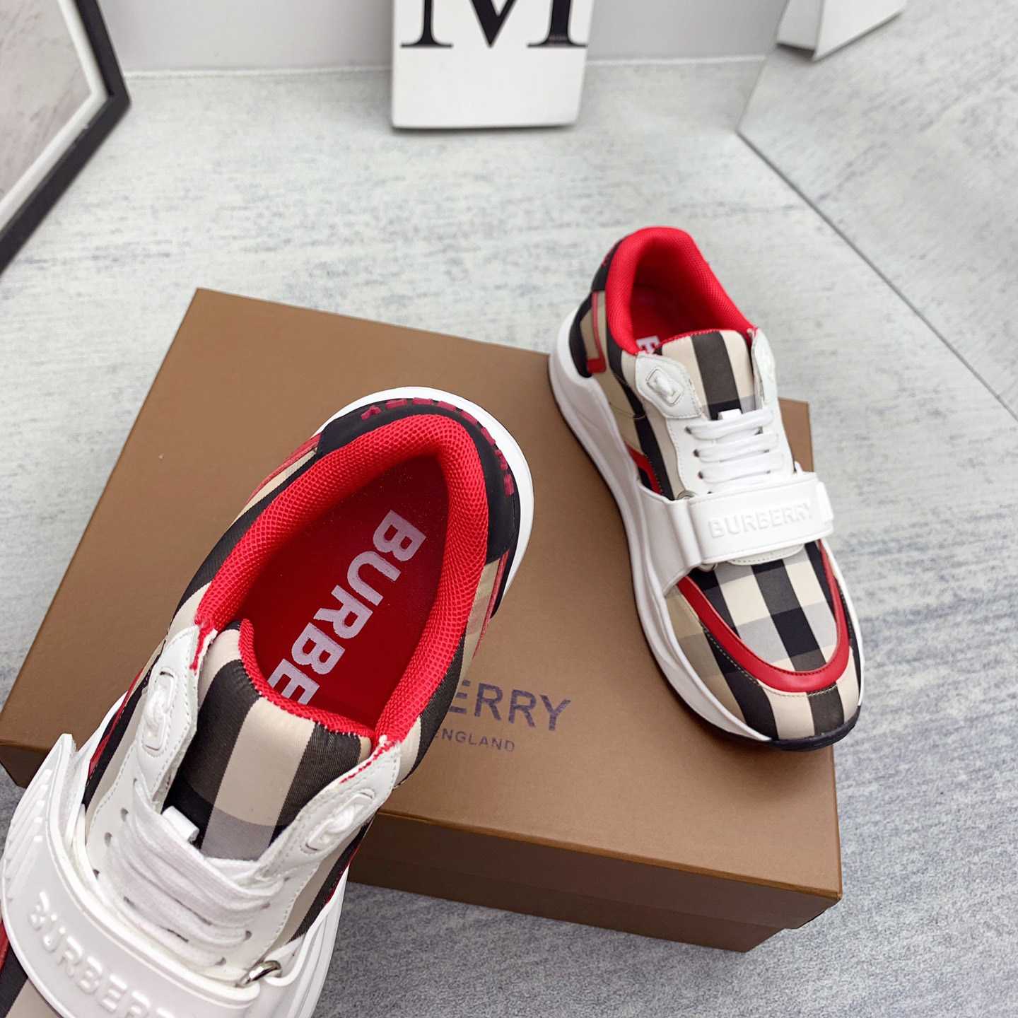 Burberry Check Nylon And Leather Sneakers - EUR FASHION