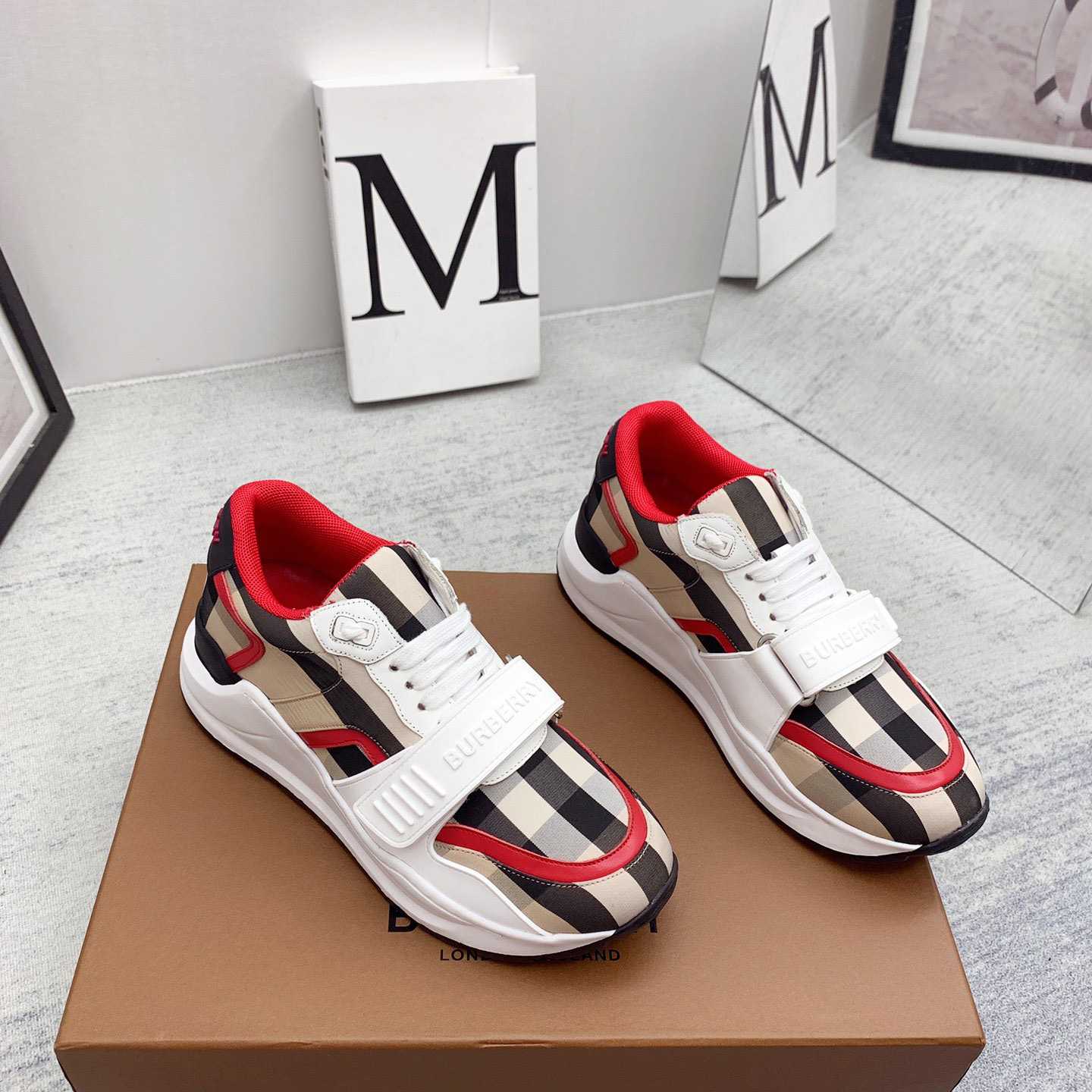 Burberry Check Nylon And Leather Sneakers - EUR FASHION
