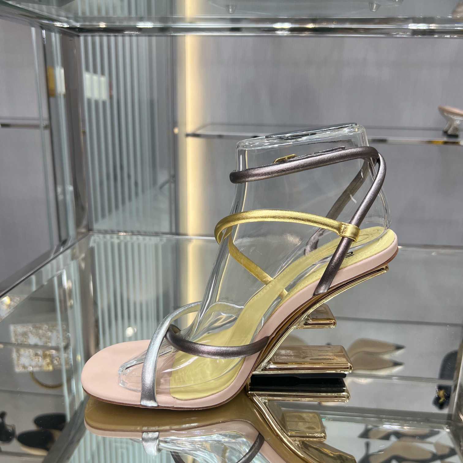 Fendi First Silver Nappa Leather Medium-Heeled Sandals - EUR FASHION