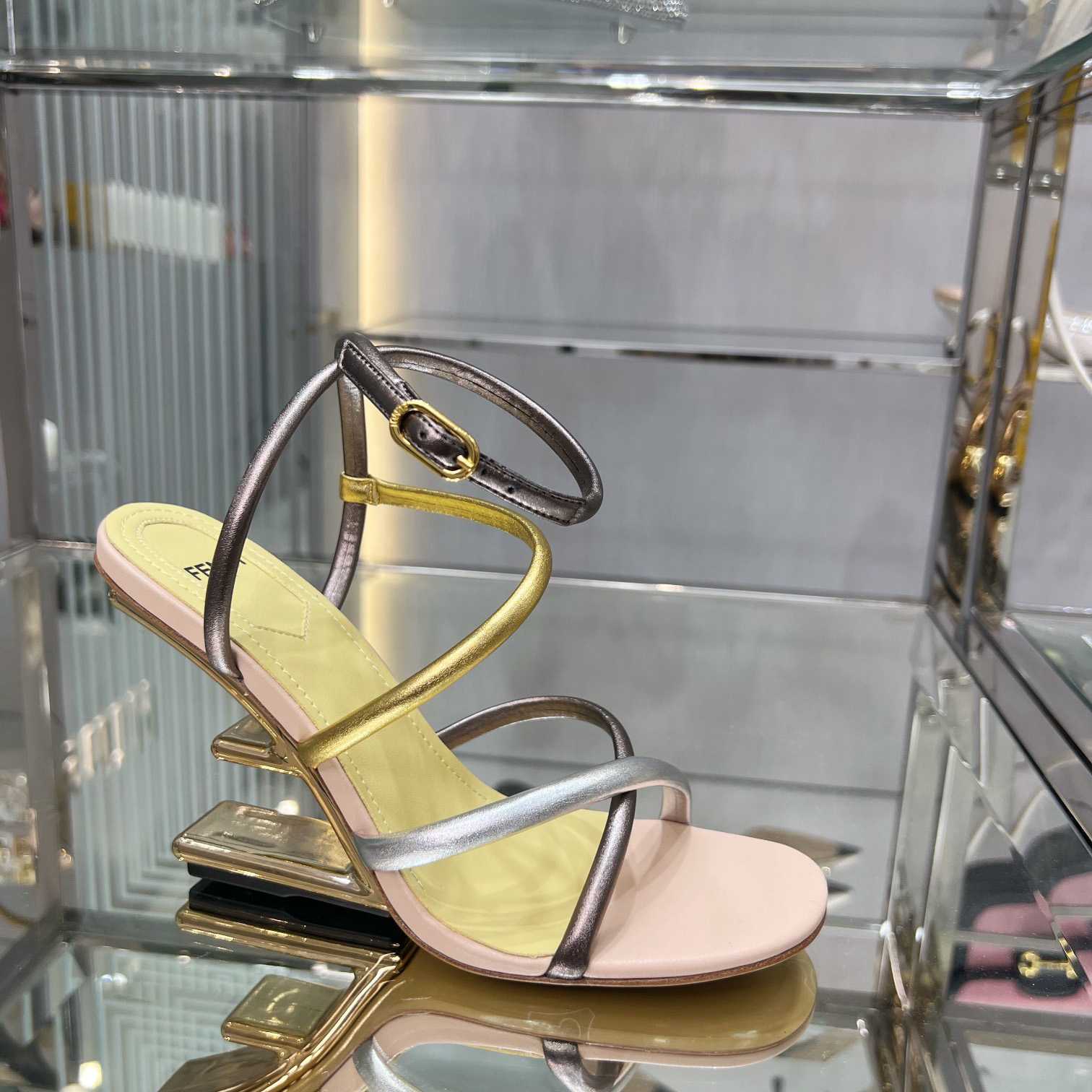 Fendi First Silver Nappa Leather Medium-Heeled Sandals - EUR FASHION