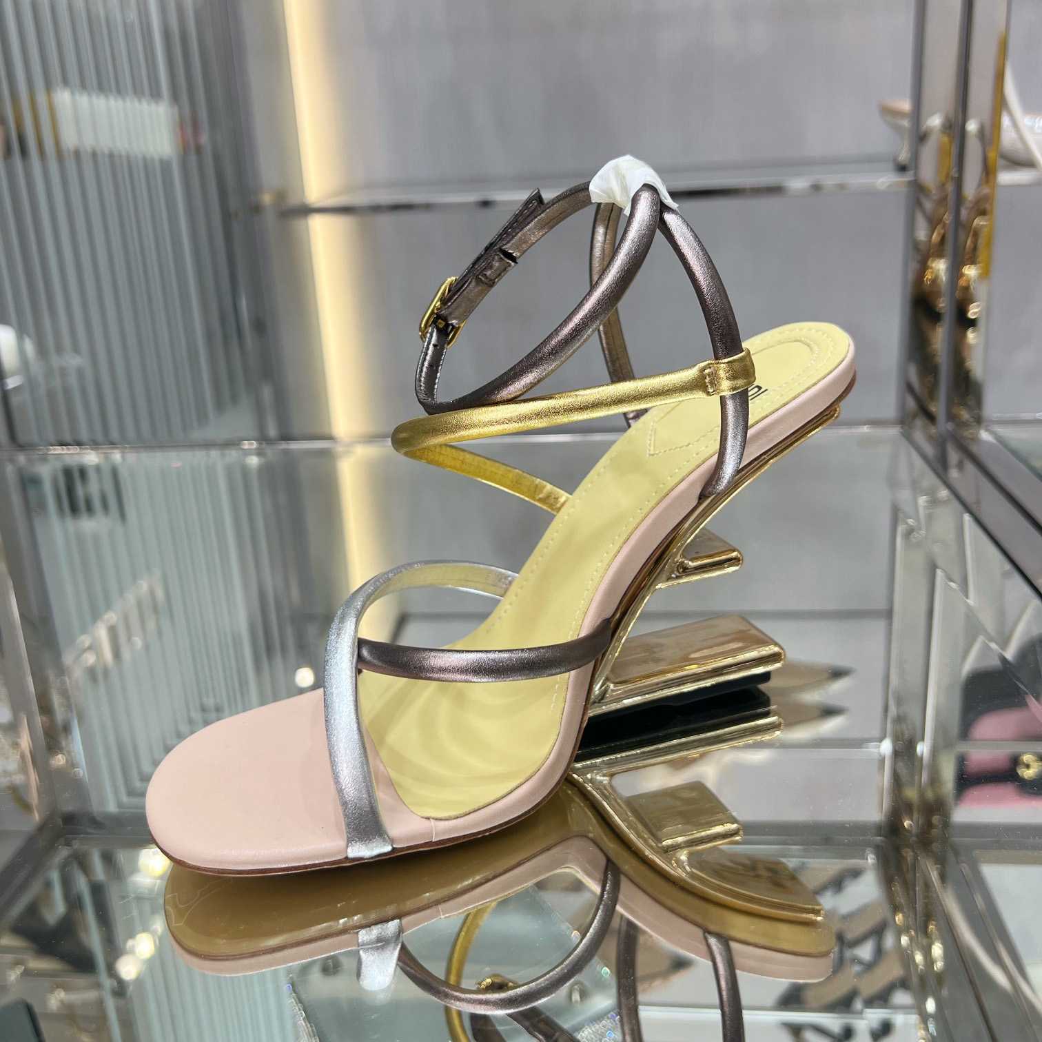Fendi First Silver Nappa Leather Medium-Heeled Sandals - EUR FASHION