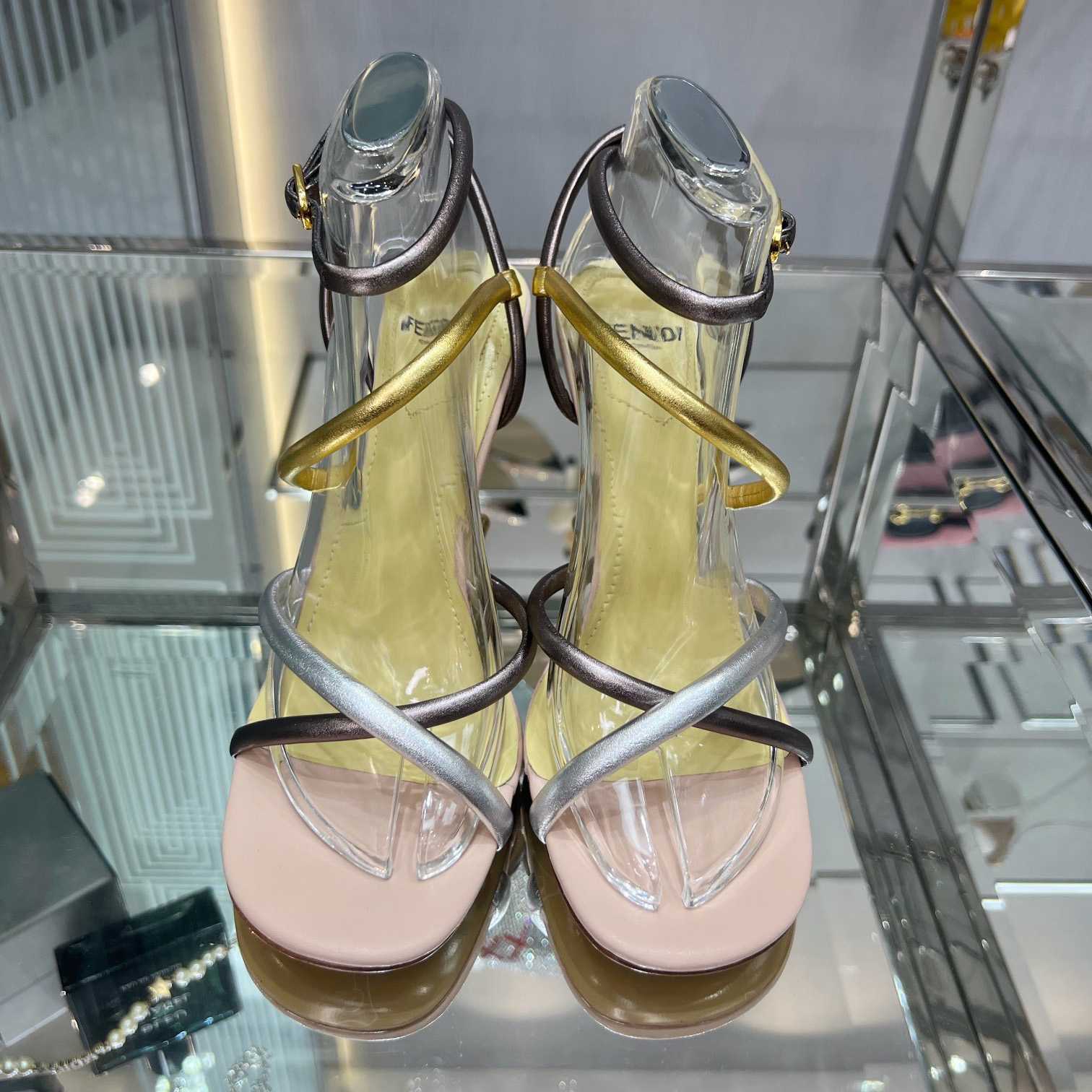 Fendi First Silver Nappa Leather Medium-Heeled Sandals - EUR FASHION