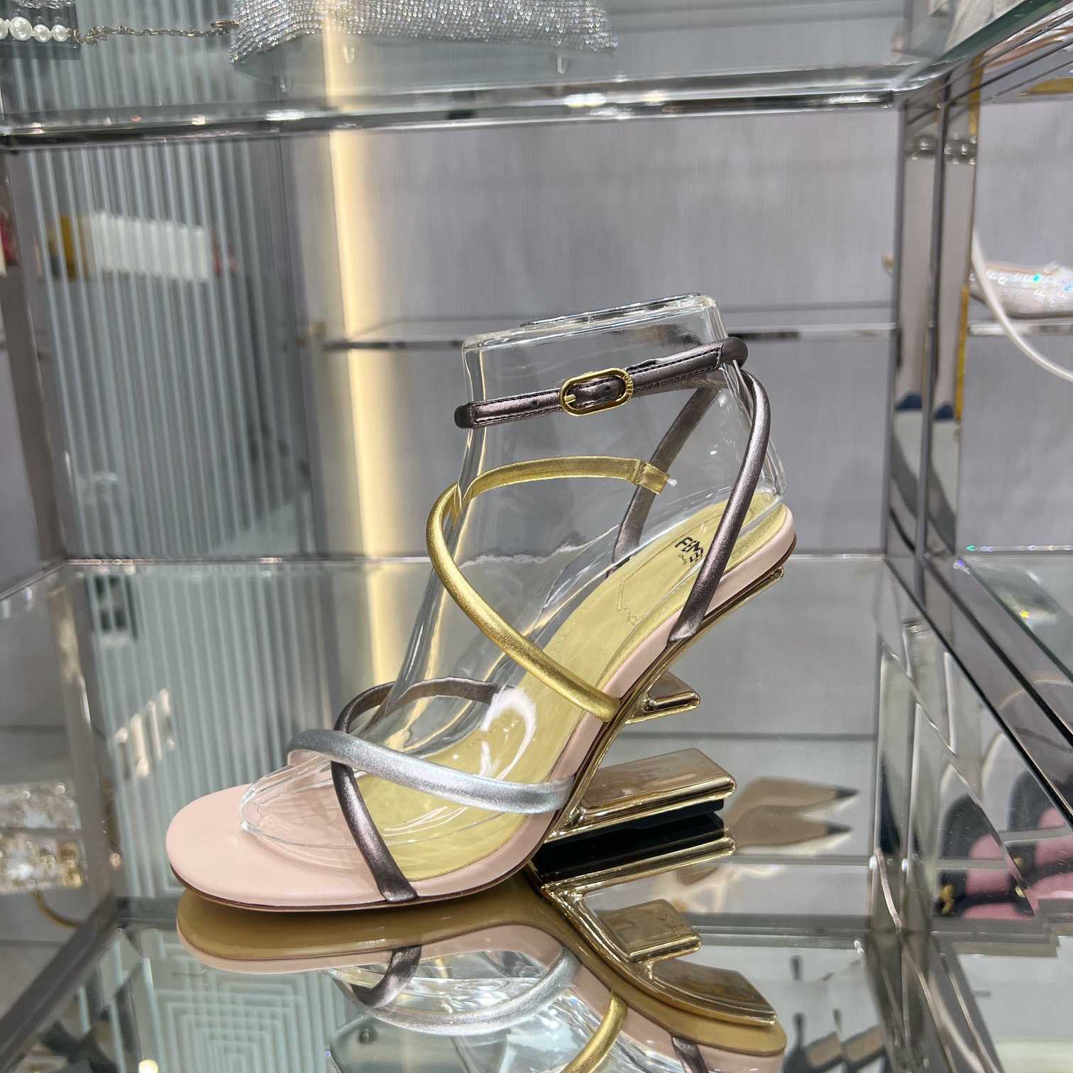 Fendi First Silver Nappa Leather Medium-Heeled Sandals - EUR FASHION