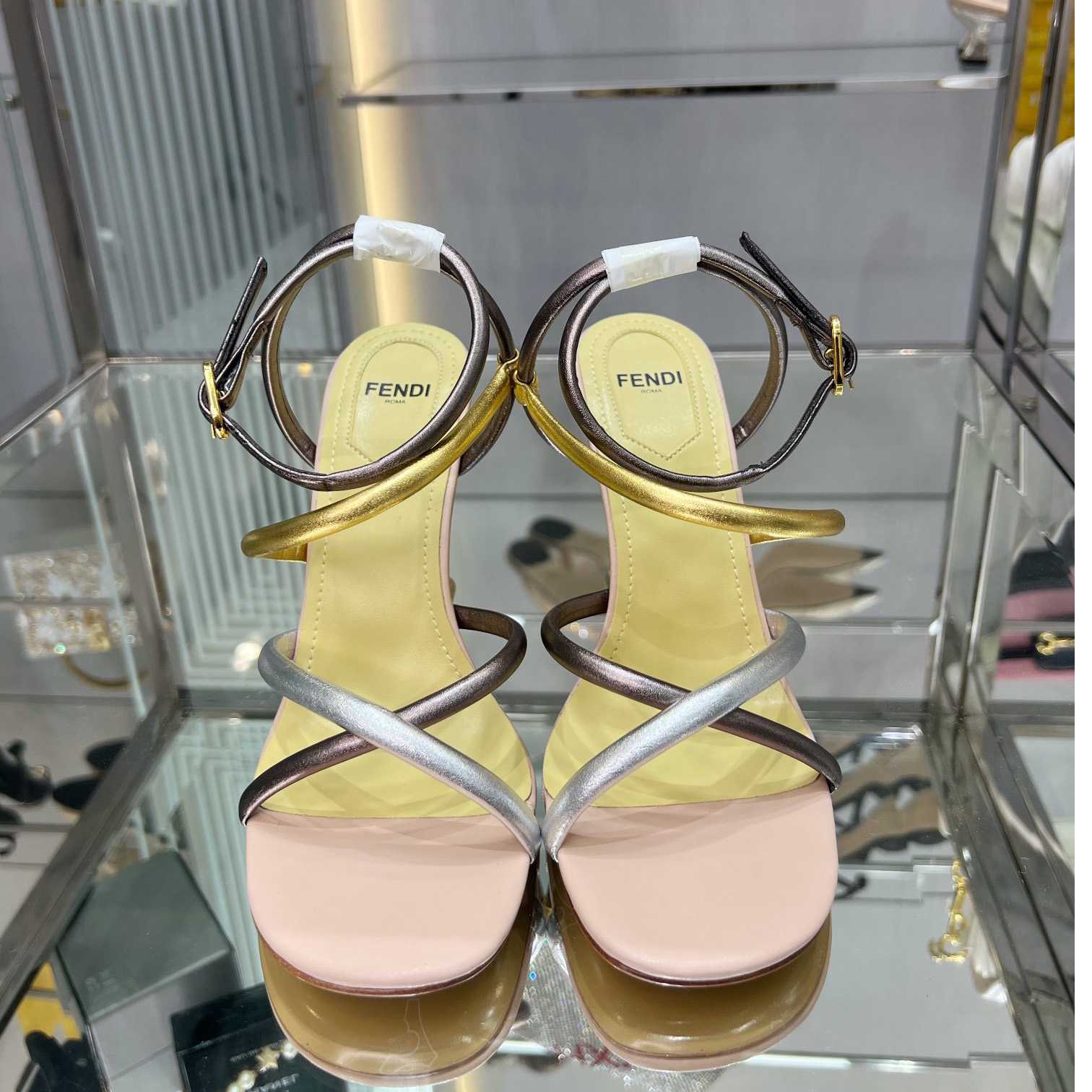Fendi First Silver Nappa Leather Medium-Heeled Sandals - EUR FASHION