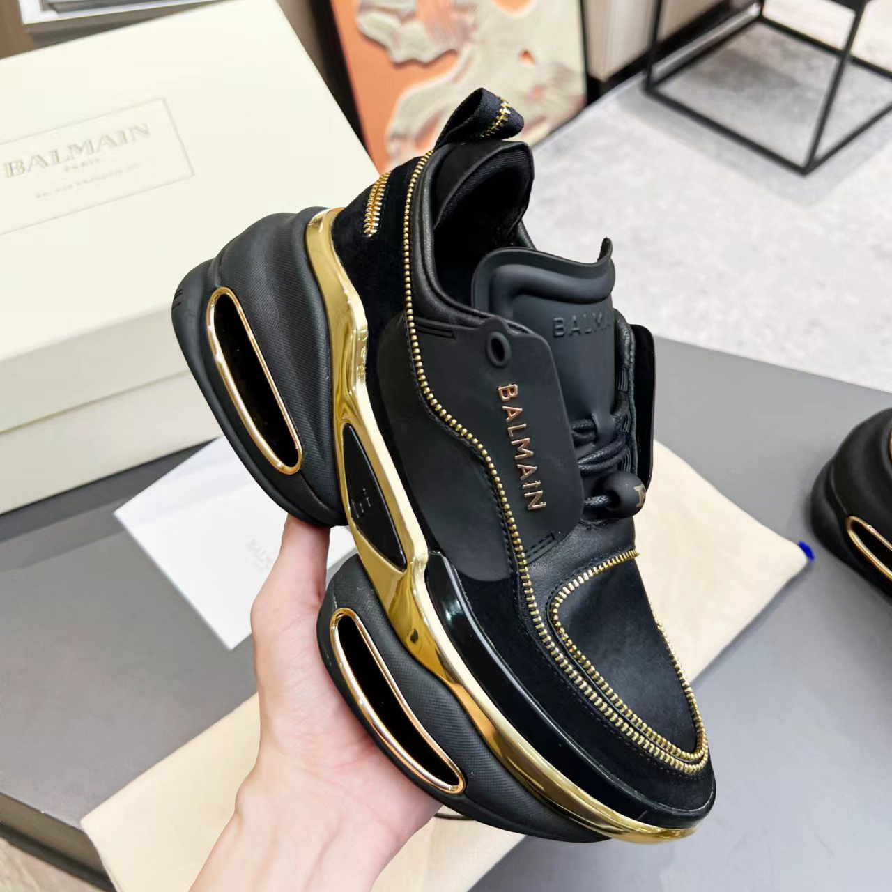 Balmain Leather And Suede B-Bold Low-Top Sneakers - EUR FASHION