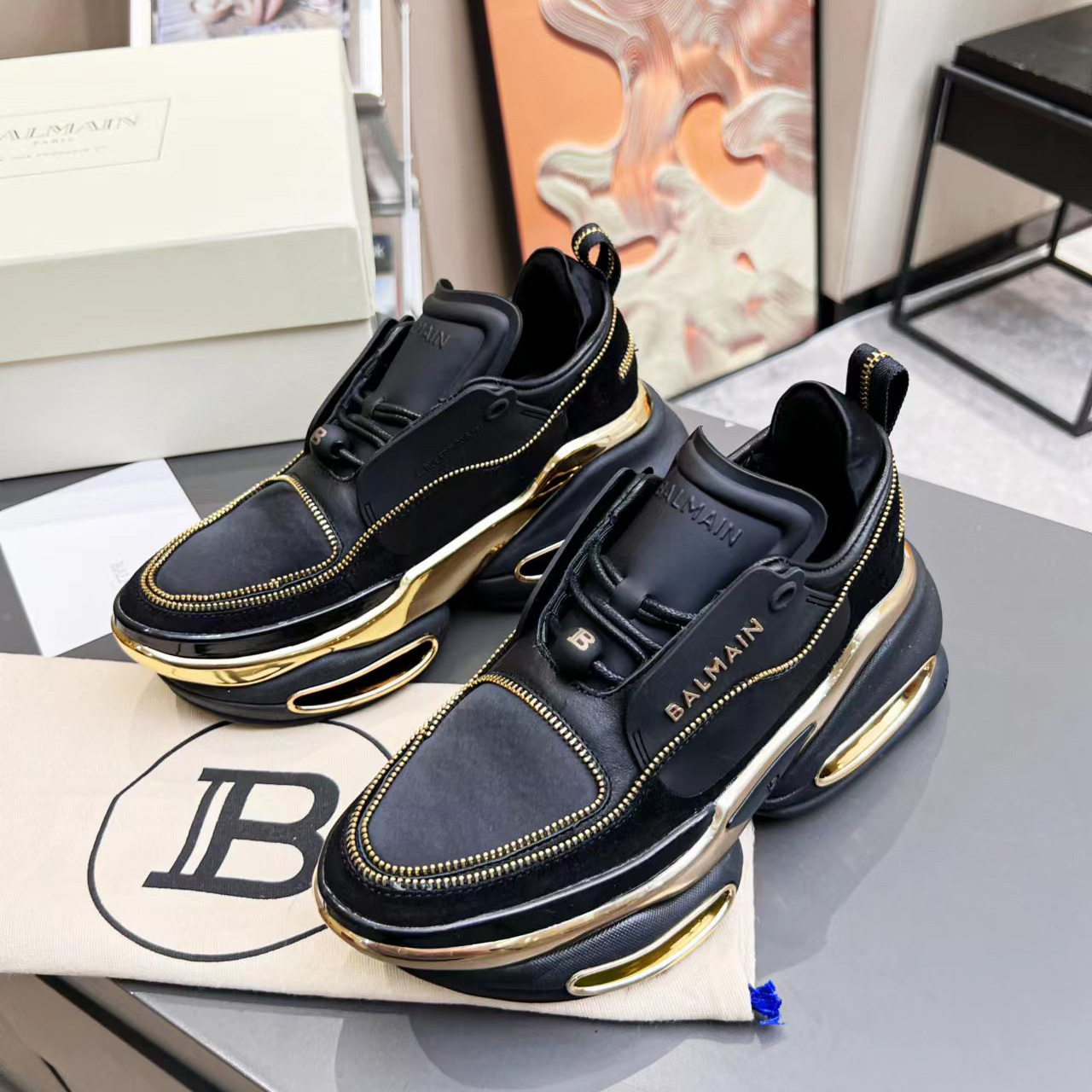 Balmain Leather And Suede B-Bold Low-Top Sneakers - EUR FASHION