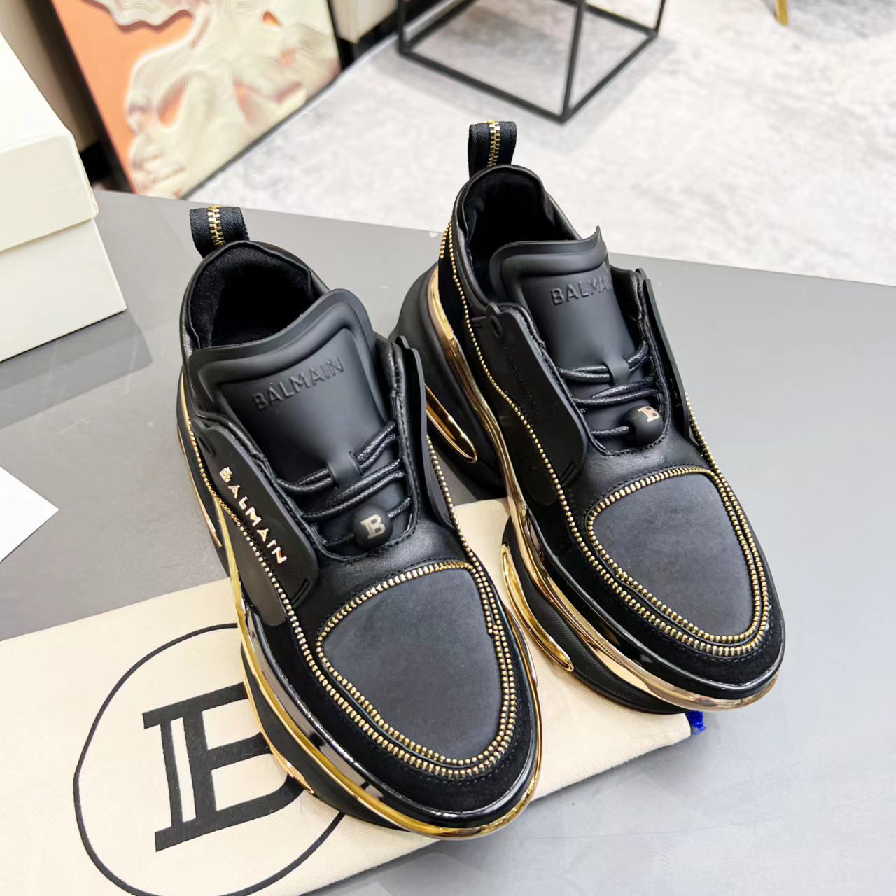 Balmain Leather And Suede B-Bold Low-Top Sneakers - EUR FASHION