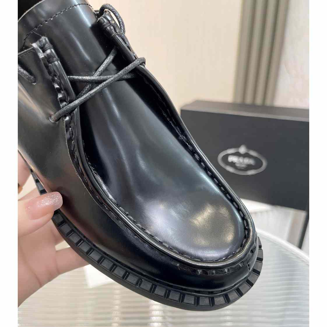 Prada Brushed Leather Lace-Up Shoes - EUR FASHION
