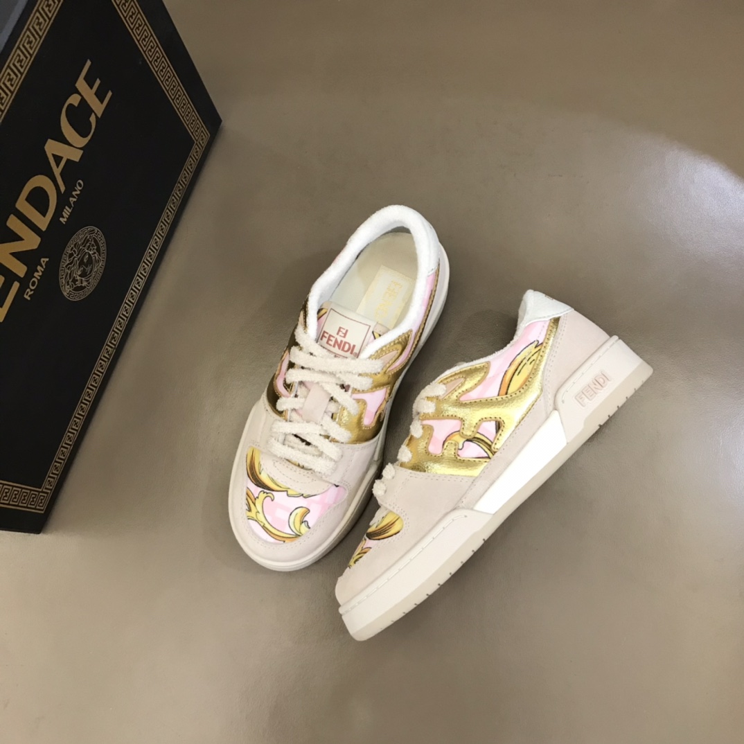 Fendi Match Fendace Printed Pink Satin Low-Tops Sneakers - EUR FASHION