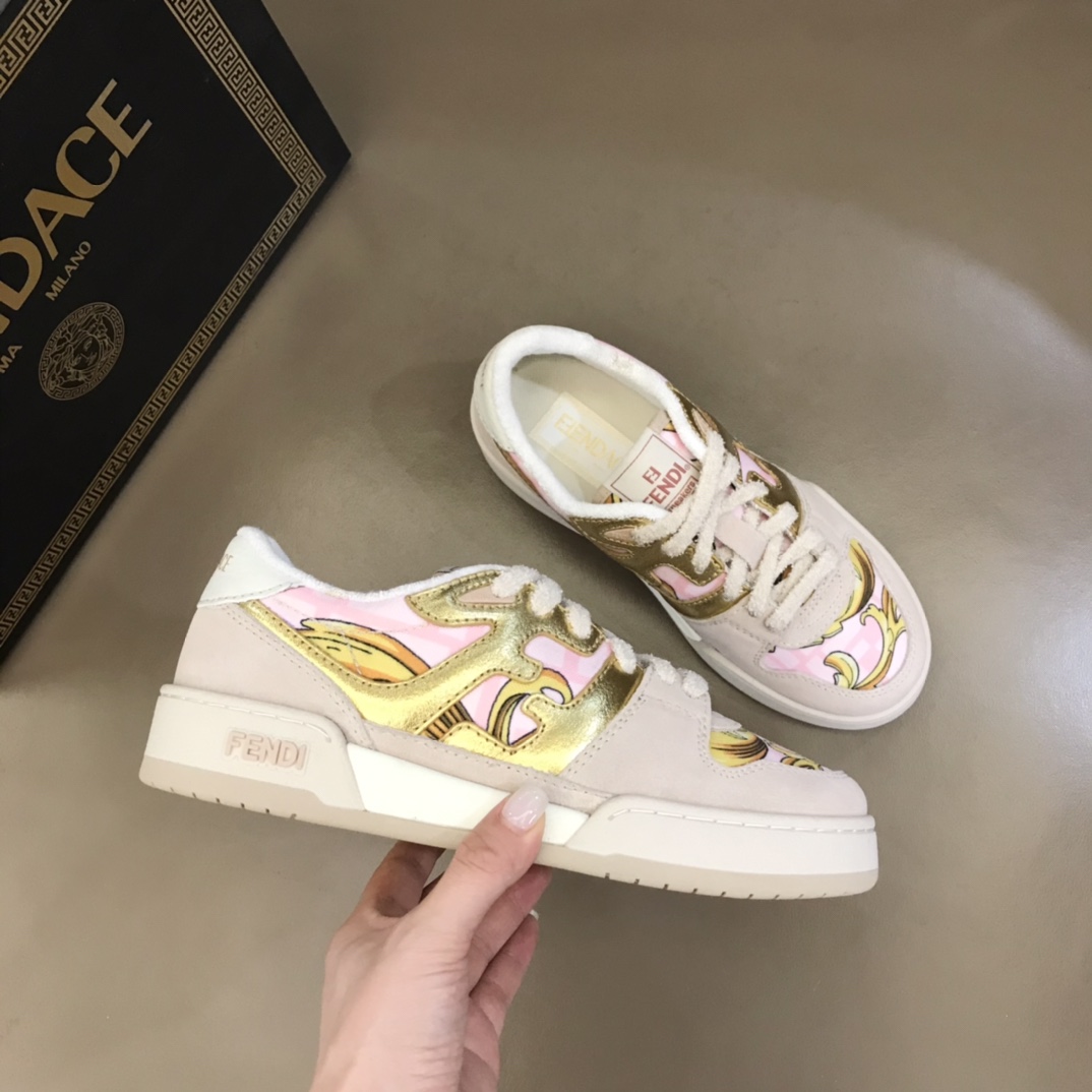 Fendi Match Fendace Printed Pink Satin Low-Tops Sneakers - EUR FASHION
