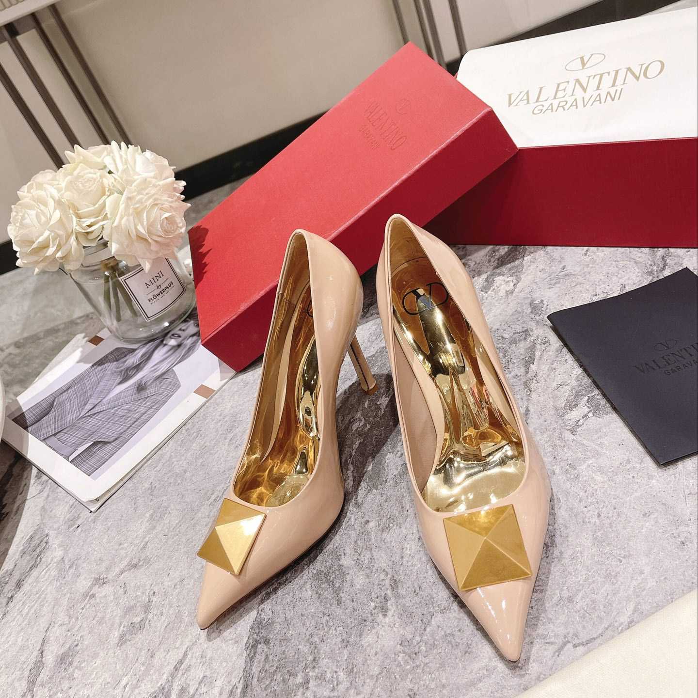 Valenti One Stud Patent Leather Pump 100mm - EUR FASHION