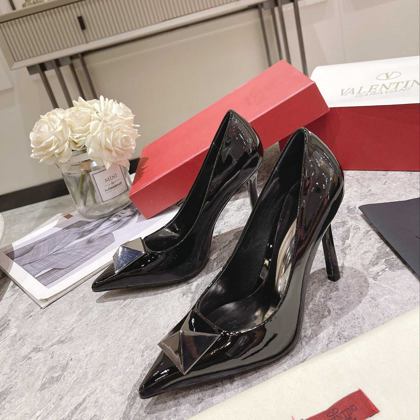 Valenti One Stud Patent Leather Pump 100mm - EUR FASHION