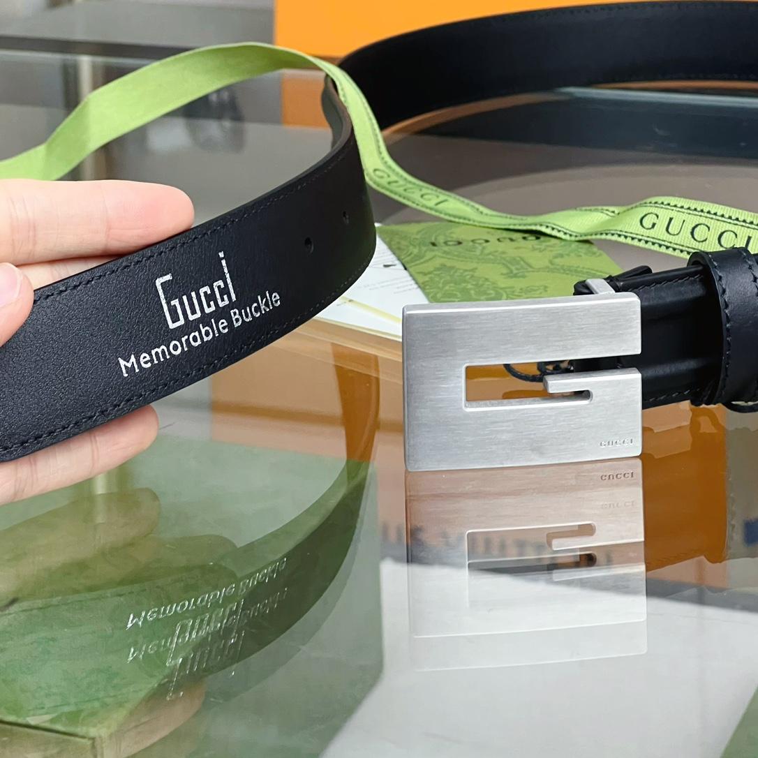 Gucci Thin Belt With Engraved Square G Buckle - EUR FASHION