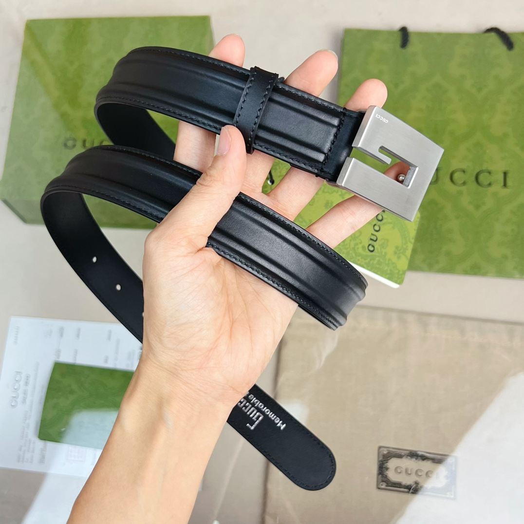 Gucci Thin Belt With Engraved Square G Buckle - EUR FASHION