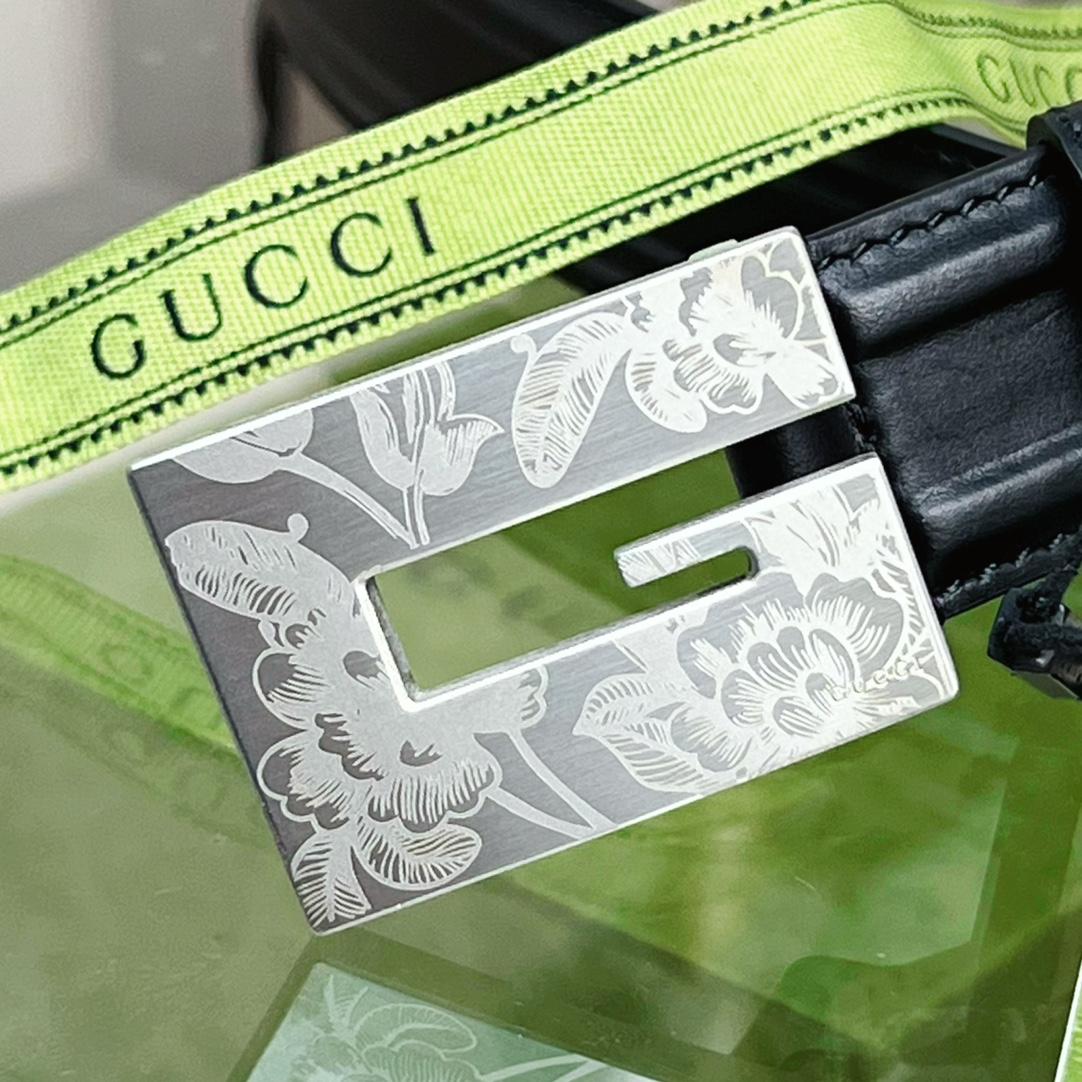 Gucci Thin Belt With Engraved Square G Buckle - EUR FASHION