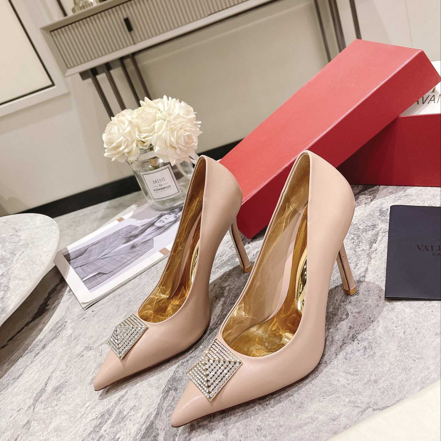 Valenti Garavani One Stud Pump With Crystals  100mm - EUR FASHION