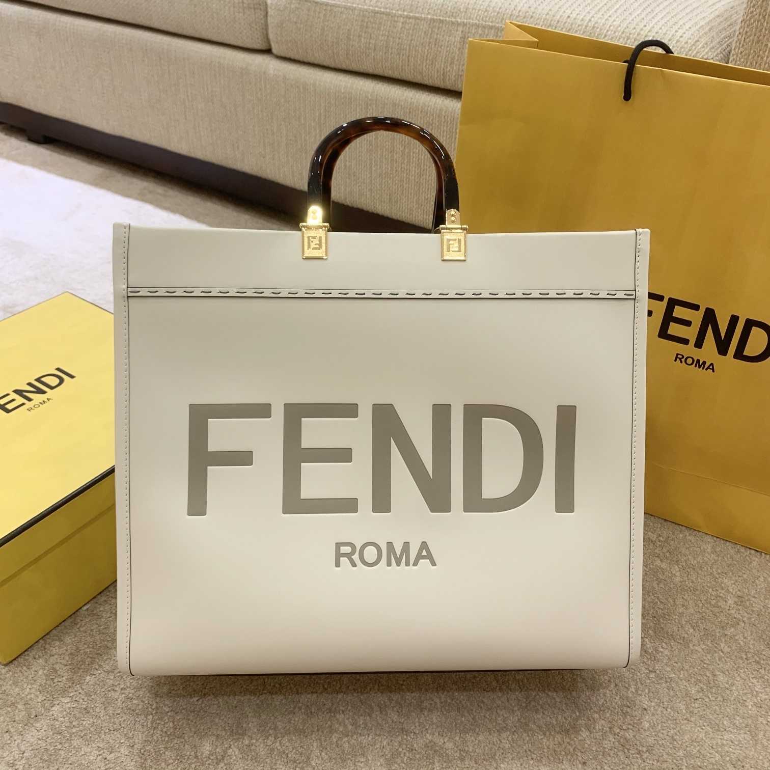 Fendi Sunshine Large White Leather Shopper(40-35-21cm) - EUR FASHION