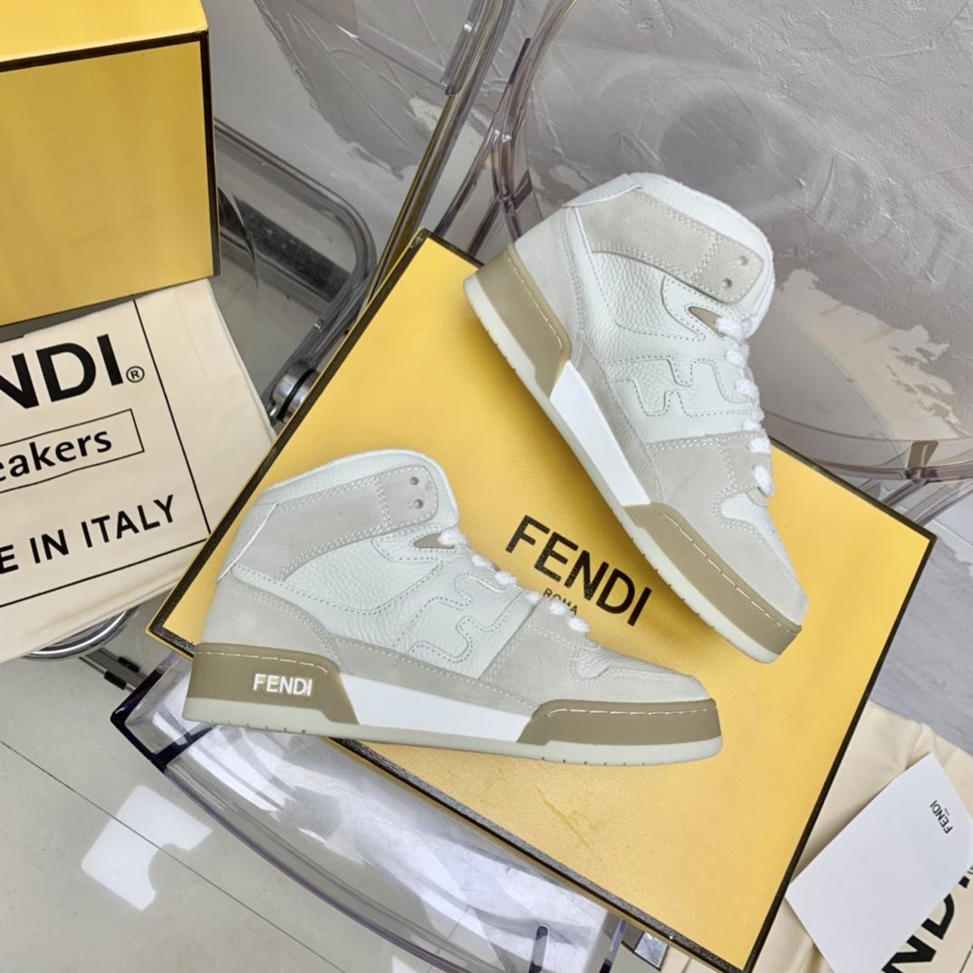 Fendi Match White Leather High-Tops - EUR FASHION