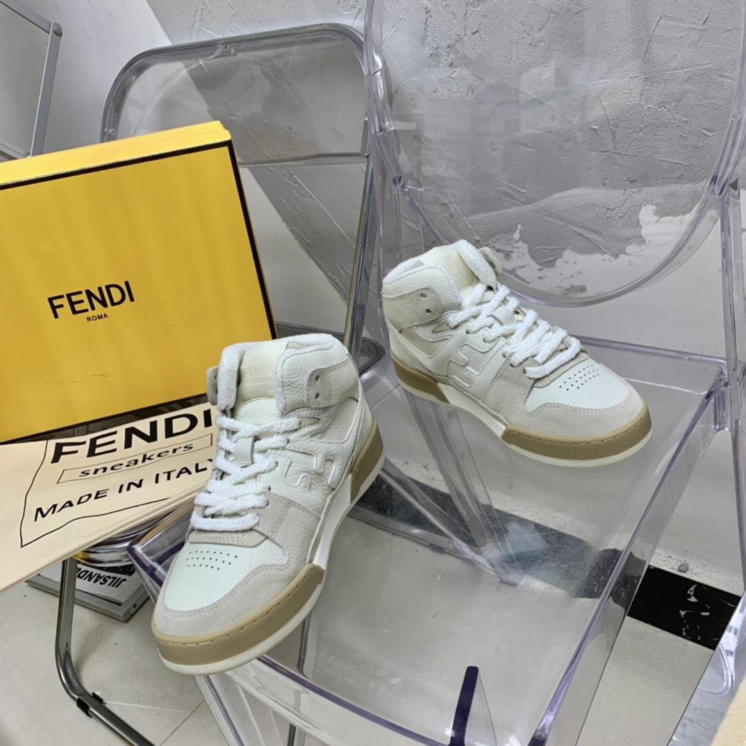 Fendi Match White Leather High-Tops - EUR FASHION