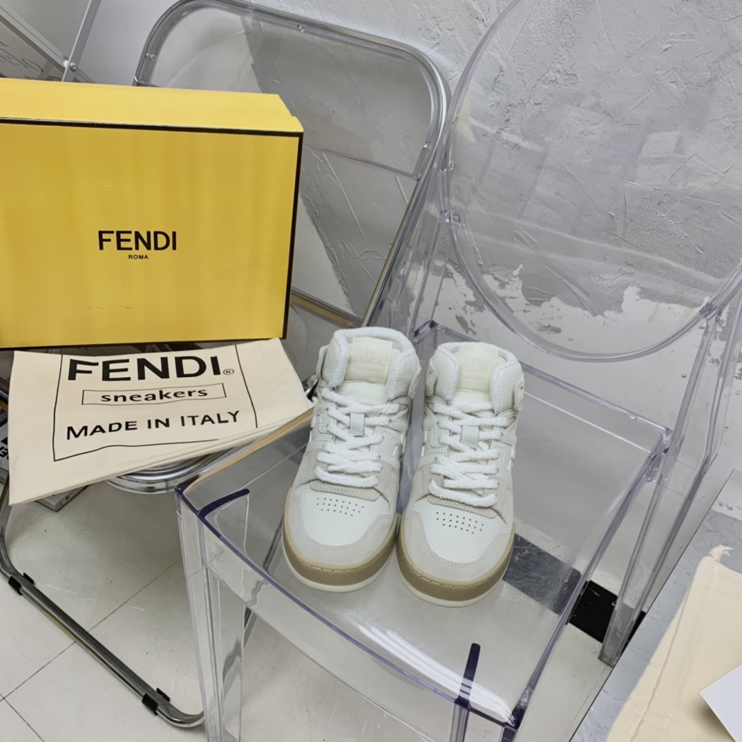 Fendi Match White Leather High-Tops - EUR FASHION