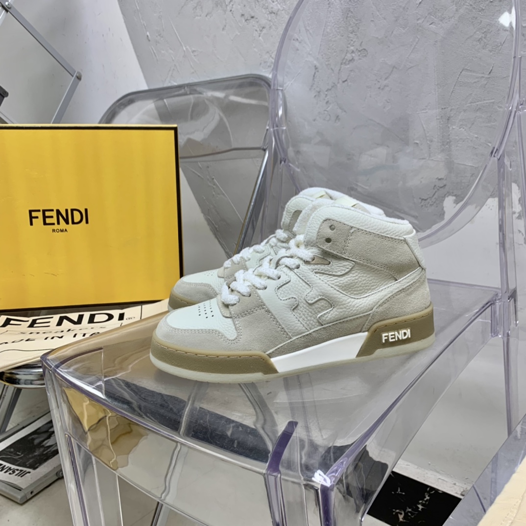 Fendi Match White Leather High-Tops - EUR FASHION