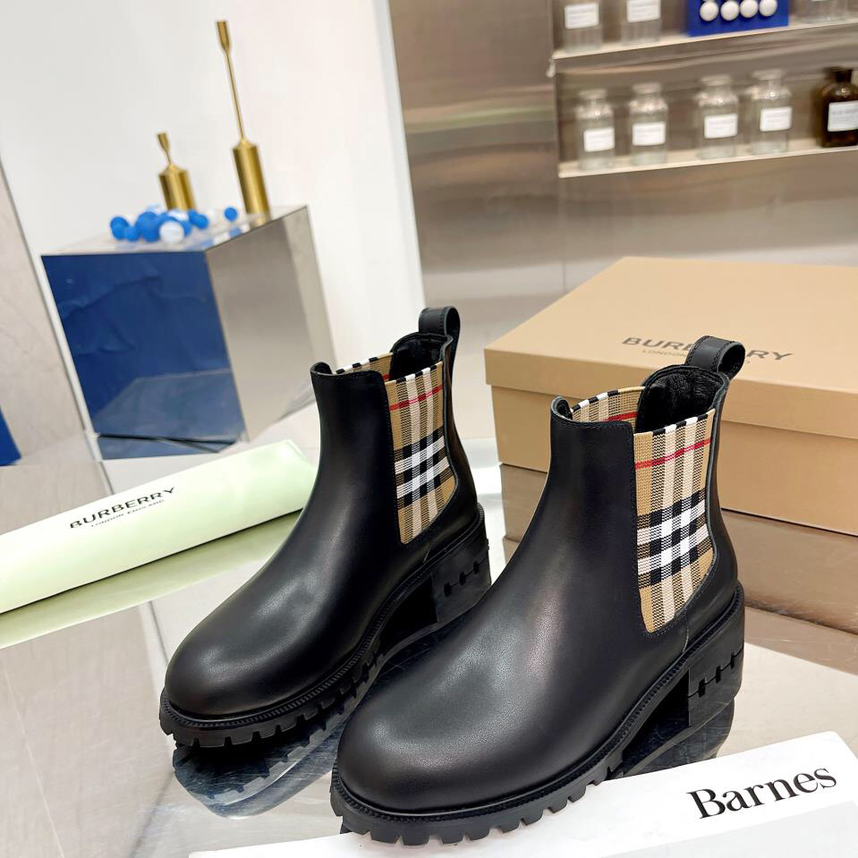 Burberry Vintage Check Detail Leather Chelsea Boots - EUR FASHION