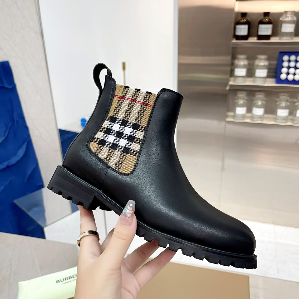 Burberry Vintage Check Detail Leather Chelsea Boots - EUR FASHION