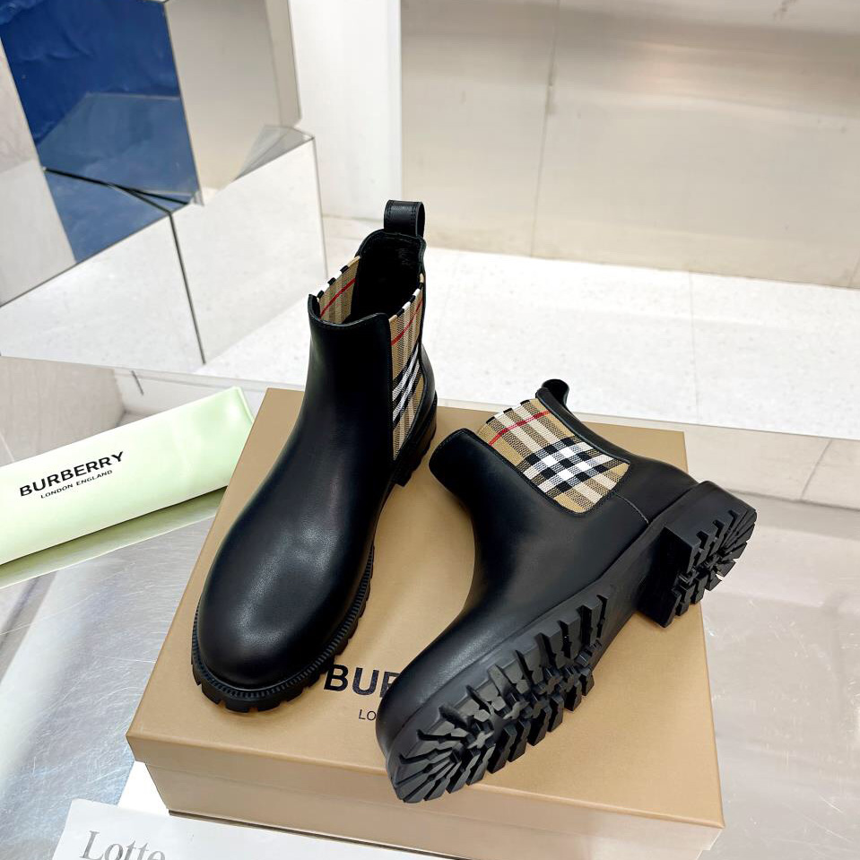 Burberry Vintage Check Detail Leather Chelsea Boots - EUR FASHION