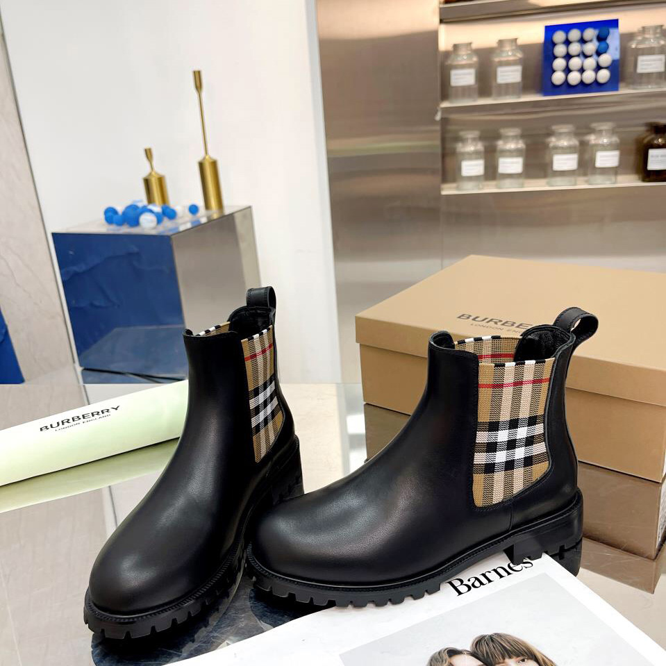 Burberry Vintage Check Detail Leather Chelsea Boots - EUR FASHION