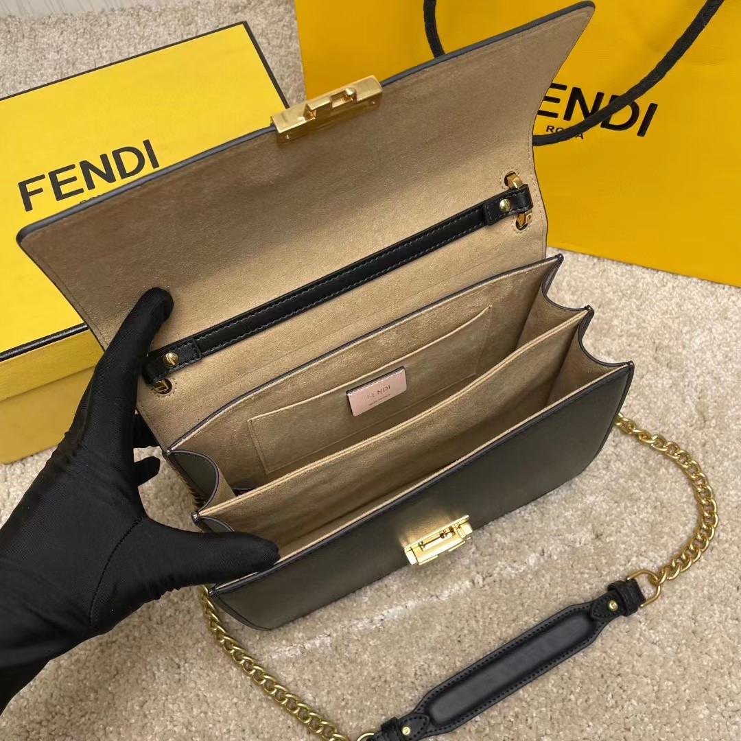 Fendi Kan I Black Leather Bag (25-17-10cm)   - EUR FASHION