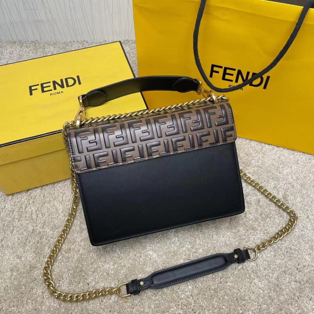 Fendi Kan I Black Leather Bag (25-17-10cm)   - EUR FASHION