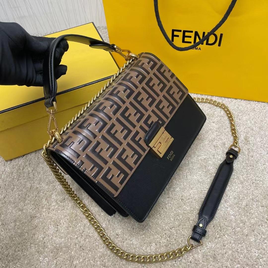 Fendi Kan I Black Leather Bag (25-17-10cm)   - EUR FASHION