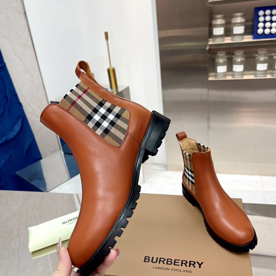 Burberry Vintage Check Detail Leather Chelsea Boots - EUR FASHION