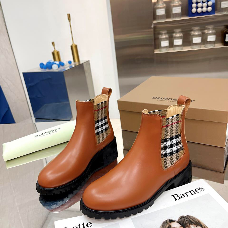 Burberry Vintage Check Detail Leather Chelsea Boots - EUR FASHION