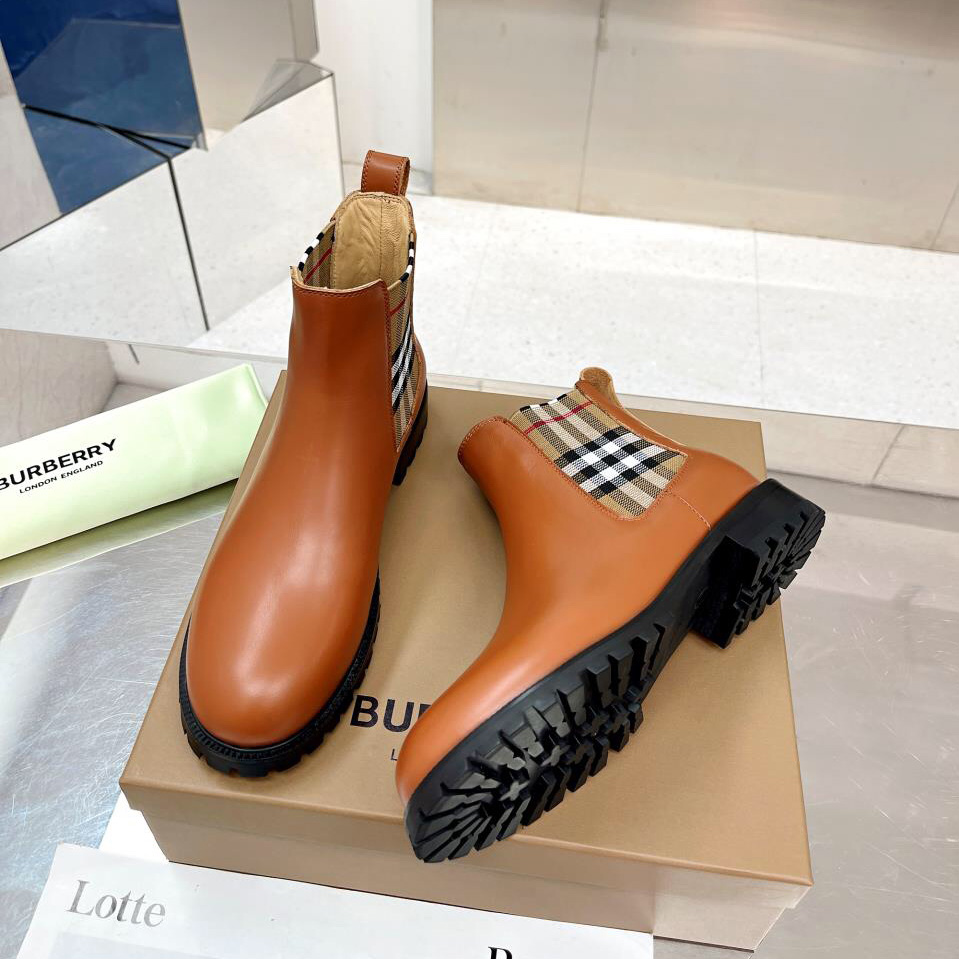 Burberry Vintage Check Detail Leather Chelsea Boots - EUR FASHION