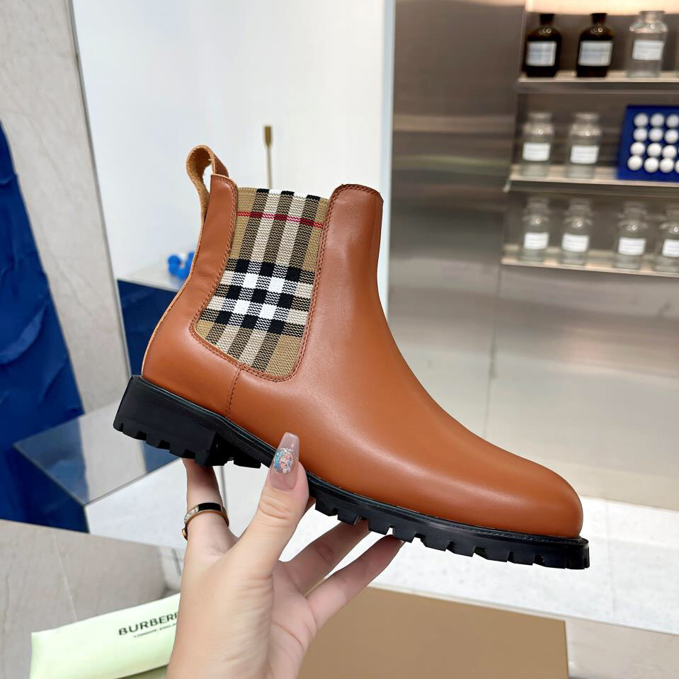 Burberry Vintage Check Detail Leather Chelsea Boots - EUR FASHION