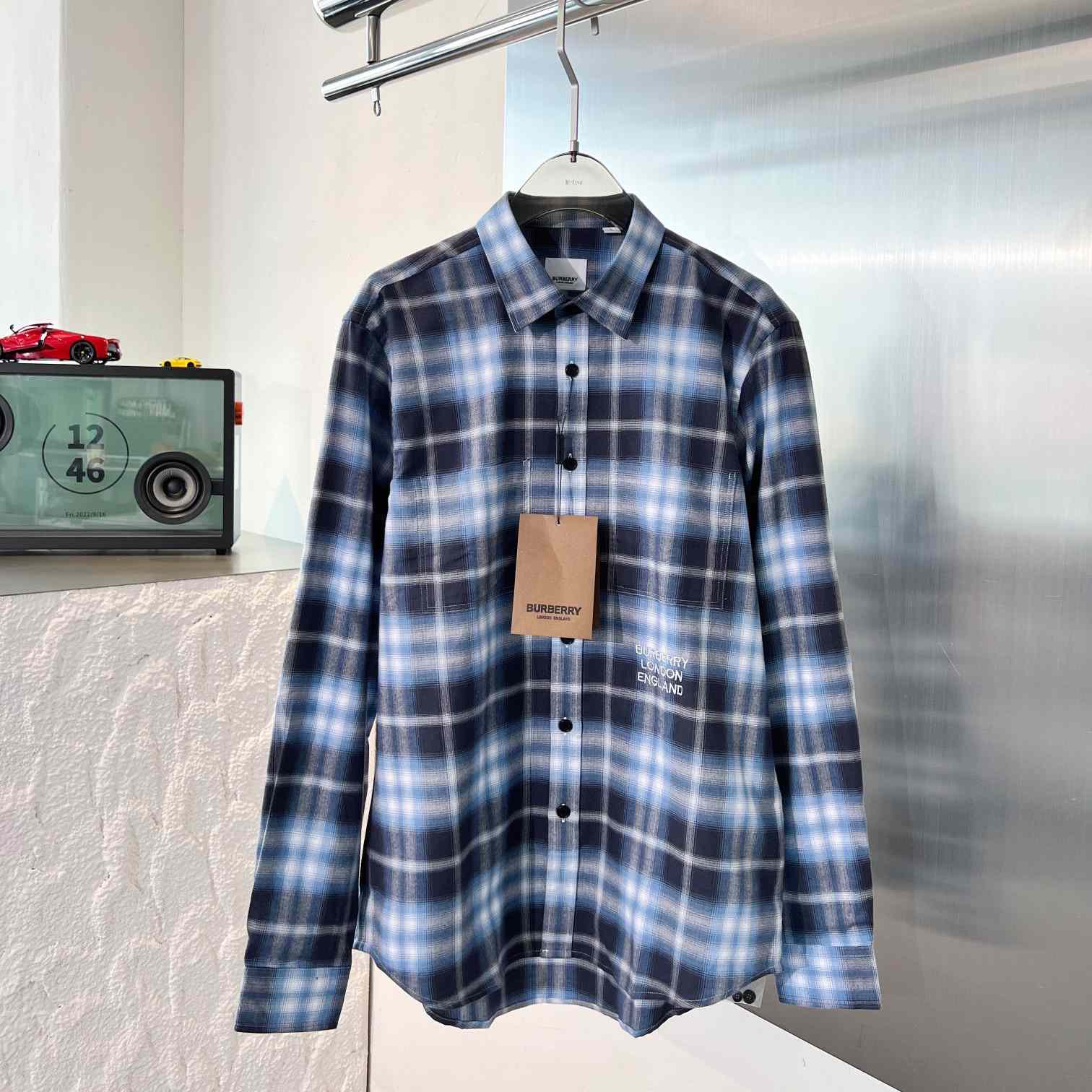 Burberry Chingford Classic Fit Embroidered Logo Ombre Check Button-Up Shirt  - EUR FASHION