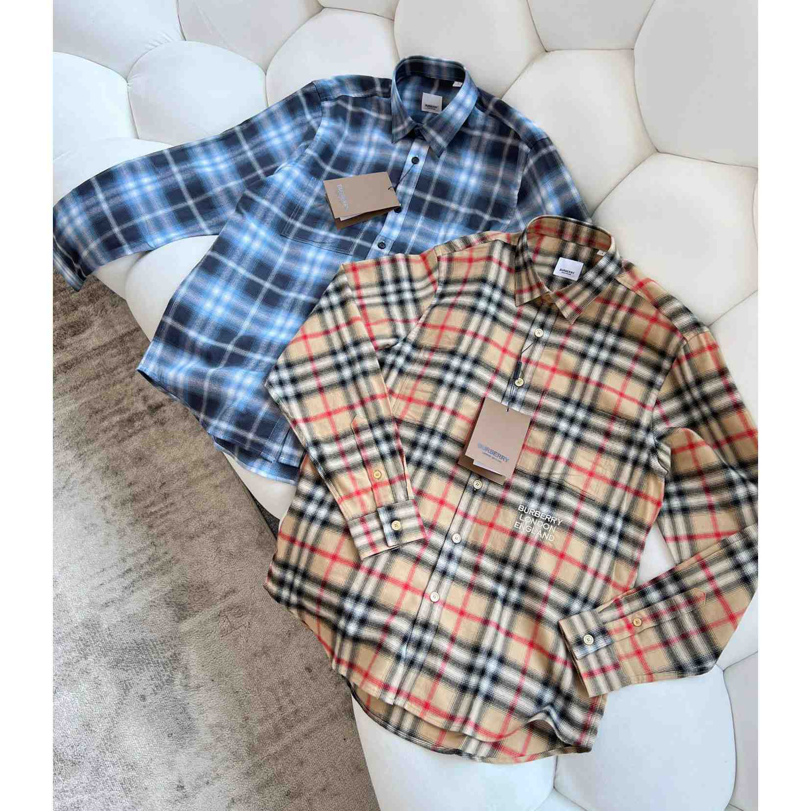 Burberry Chingford Classic Fit Embroidered Logo Ombre Check Button-Up Shirt  - EUR FASHION