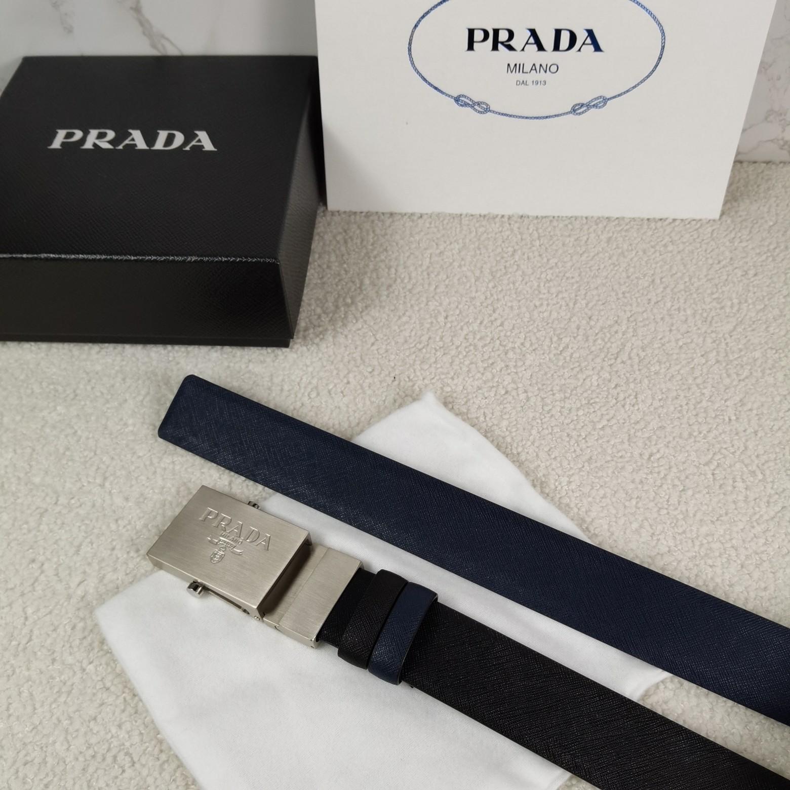 Prada Saffiano Leather Reversible Belt - EUR FASHION